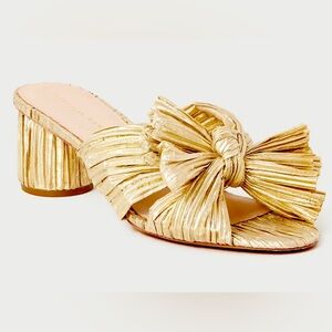 Loeffler Randall Emilia Gold Bow Block Heel Sandals